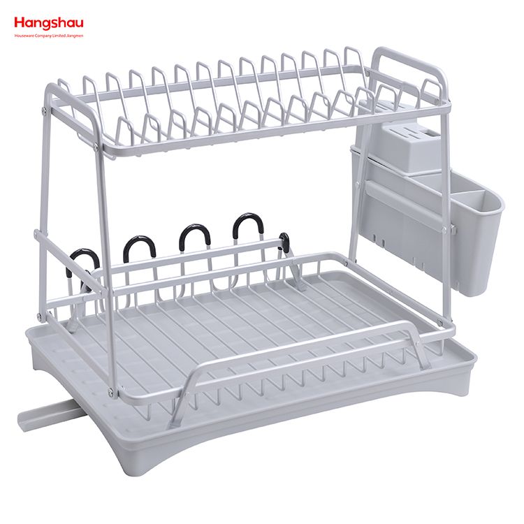 Organizador de doble cubierta, bandeja de secado de Metal, soporte para platos, estante para platos, almacenamiento de utensilios de cocina, aleación de aluminio 