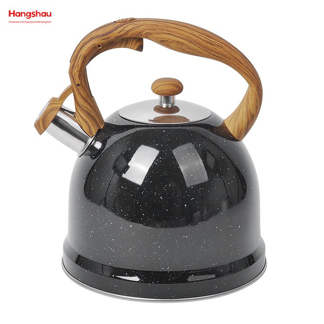 Tetera con mango de madera de imitación para pintar agua caliente, tetera de acero inoxidable, tetera con silbido para el hogar