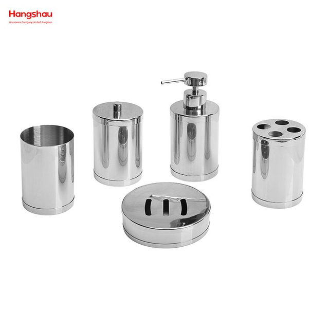 Dispensador completo de botellas de loción para baño de acero inoxidable, bomba de espuma, botella de jabón, pulido de espejo, accesorios de baño, juego de lujo 