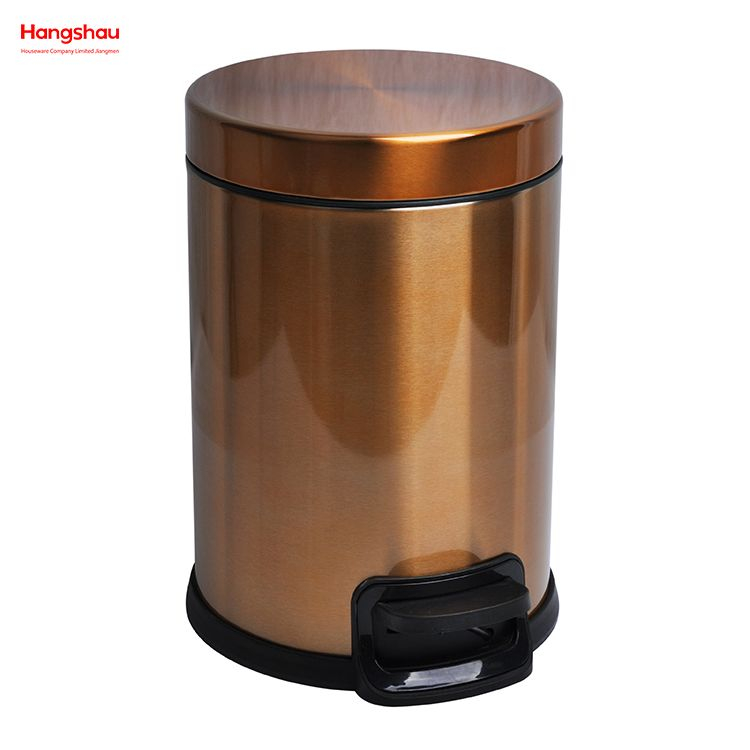Hogar Baño Acero Inoxidable Cepillado Y Laca De Bronce Pulverización Contenedor De Basura Con Pedal De 3L Con Tapa Que Se Cierra Lenta Y Silencio Contenedor De Basura Redondo Contenedor De Basura