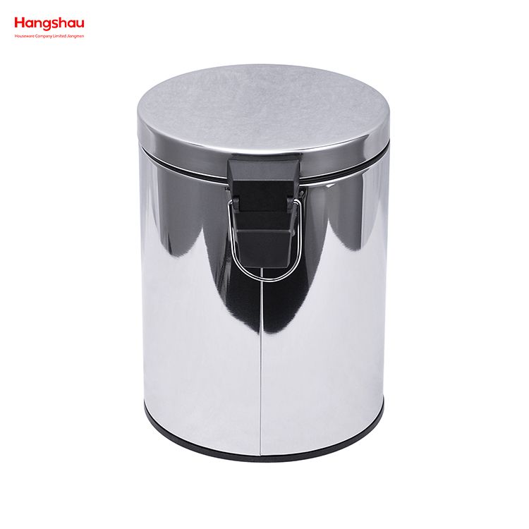 Contenedores de basura de cocina pulidos de 5L, cubo de basura de acero inoxidable para el hogar con Pedal redondo pulido para espejo de baño