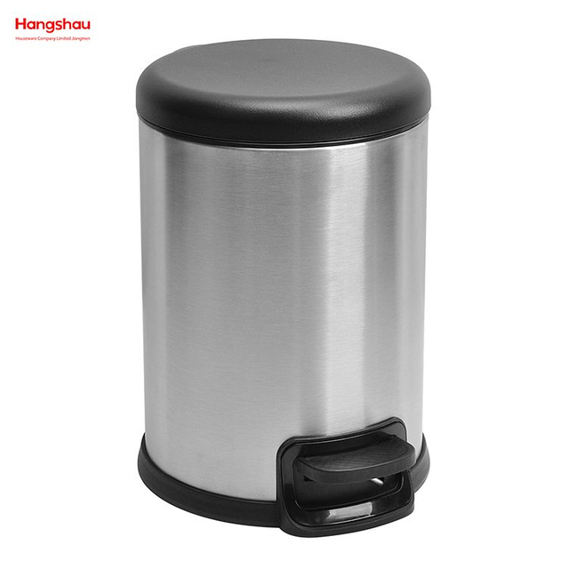 Productos modernos para el hogar Contenedor de basura con pedal de acero inoxidable 410# 3L con cubierta de plástico que se cierra lenta y silenciosamente Contenedor de basura redondo Contenedor de basura