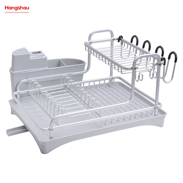 Almacenamiento de utensilios de cocina Estante para platos de aleación de aluminio sobre fregadero Organizador Soporte Estante para platos Portavasos Estante para bandeja de platos de secado de metal de doble cubierta 
