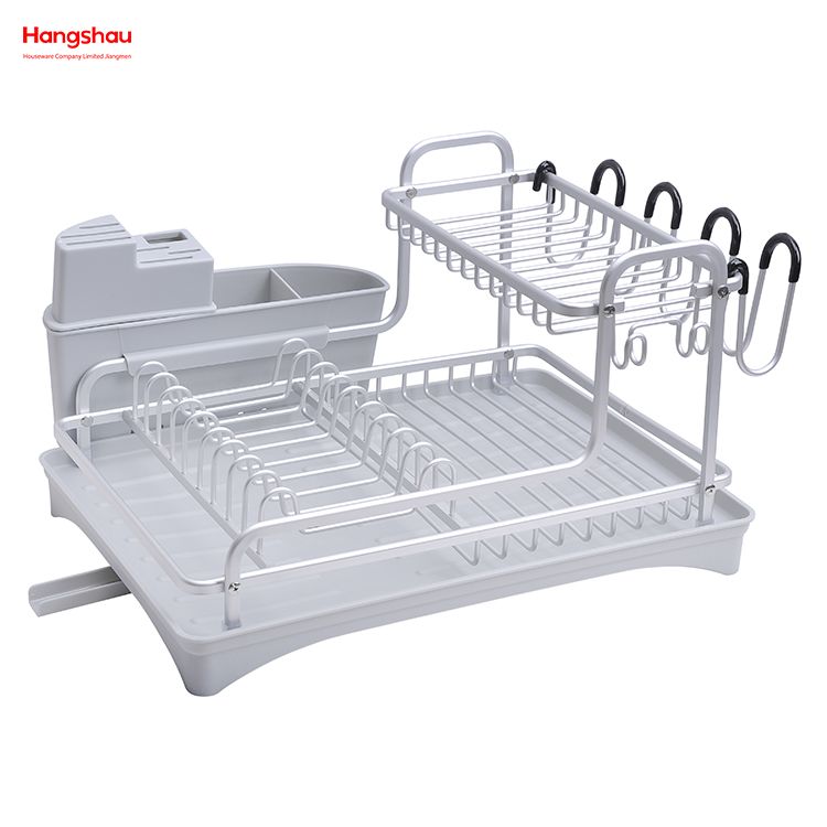 Almacenamiento de utensilios de cocina Estante para platos de aleación de aluminio sobre fregadero Organizador Soporte Estante para platos Portavasos Estante para bandeja de platos de secado de metal de doble cubierta 