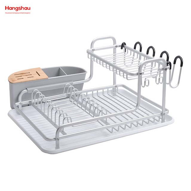 Soporte de aluminio de doble cubierta para cocina, estante para platos, portavasos, estante para platos de aleación, organizador para fregadero, bandeja de secado de Metal