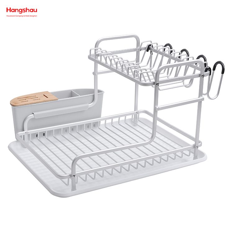 Bandeja de secado de Metal para platos, organizador de doble cubierta, estante para platos, almacenamiento de utensilios de cocina, aleación de aluminio 
