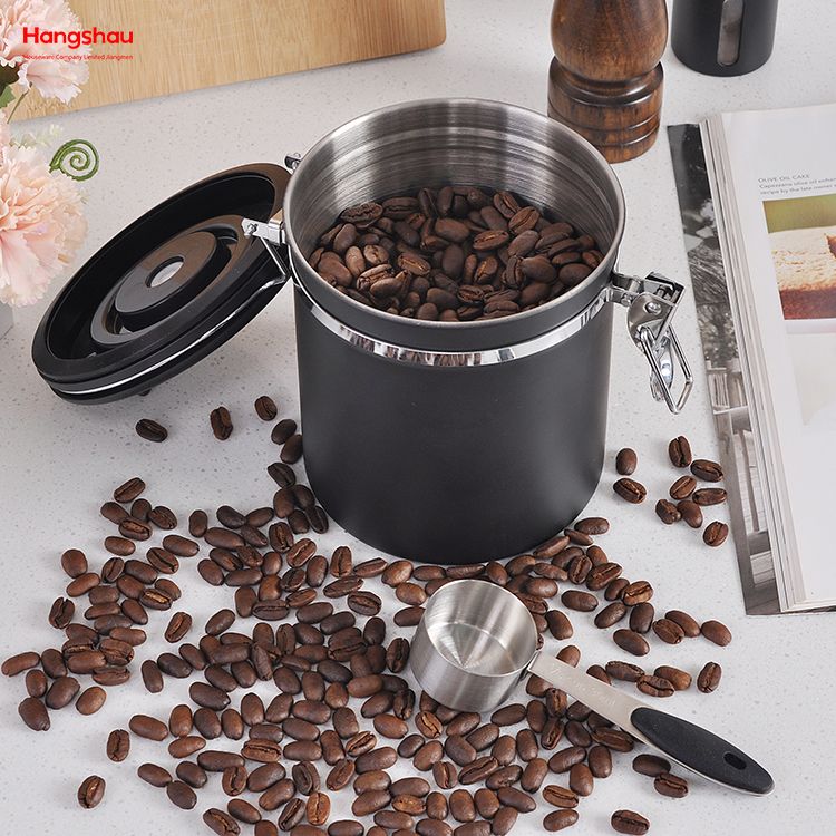 Contenedor de almacenamiento de alimentos secos, recipiente sellado al vacío para almacenamiento de alimentos, bote hermético de café negro de acero inoxidable