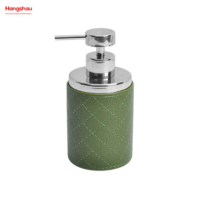 Dispensador completo de botellas de loción para baño de acero inoxidable, bomba de espuma, botella de jabón, accesorios de baño de cuero sintético, juego de decoración de cuero Artificial de lujo 