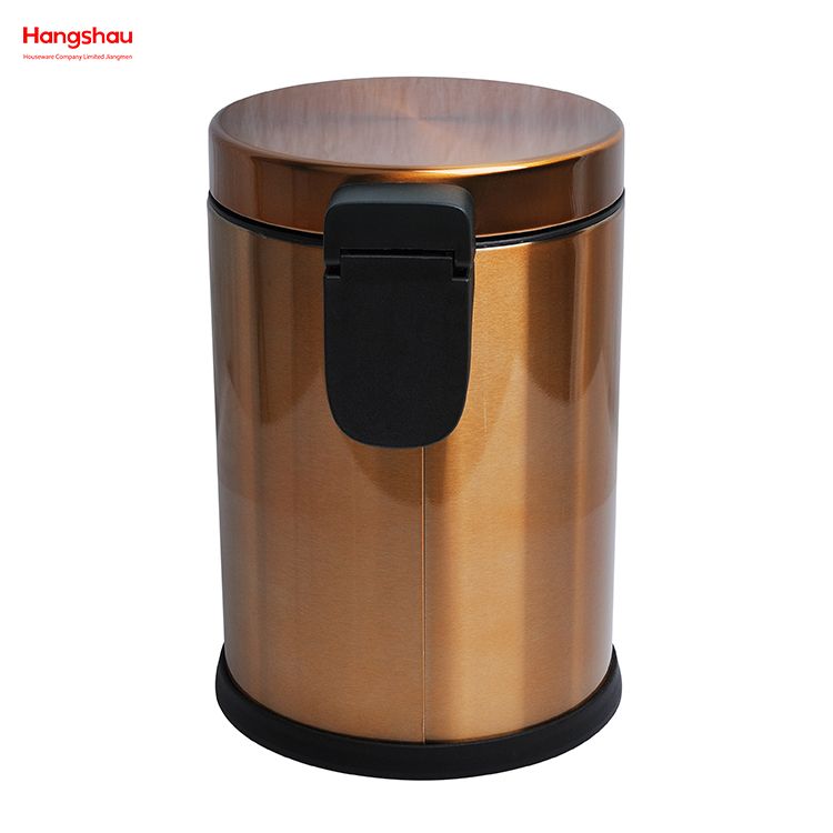 Hogar Baño Acero Inoxidable Cepillado Y Laca De Bronce Pulverización Contenedor De Basura Con Pedal De 3L Con Tapa Que Se Cierra Lenta Y Silencio Contenedor De Basura Redondo Contenedor De Basura