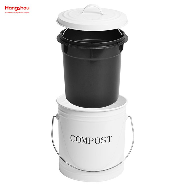 Contenedor compostable para alimentos, contenedor redondo de metal galvanizado para cocina doméstica, 5L, venta al por mayor, con asa