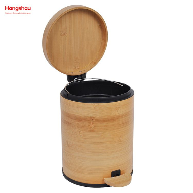 Papelera con tapa, papelera hecha de bambú, cubo de basura para exteriores, cubo de basura para el hogar, oficina, baño, cocina