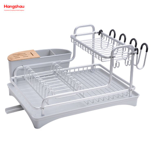 Almacenamiento de utensilios de cocina Estante para platos de aleación de aluminio sobre fregadero Organizador Soporte Estante para platos Portavasos Estante para bandeja de platos de secado de metal de doble cubierta 