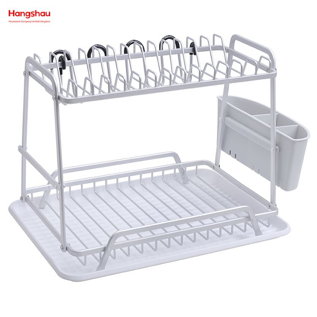 Almacenamiento de utensilios de cocina, estante para platos de aleación de aluminio, organizador para fregadero, bandeja de secado de Metal de doble cubierta, soporte para platos 