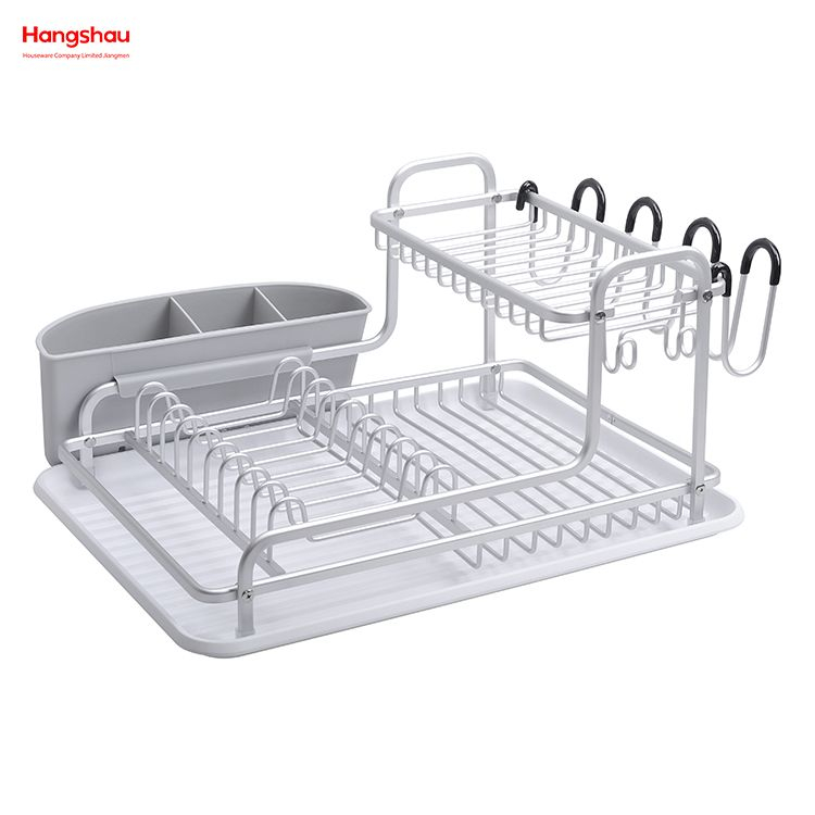 Soporte de aluminio de doble cubierta para cocina, estante para platos, portavasos, estante para platos de aleación, organizador para fregadero, bandeja de secado de Metal