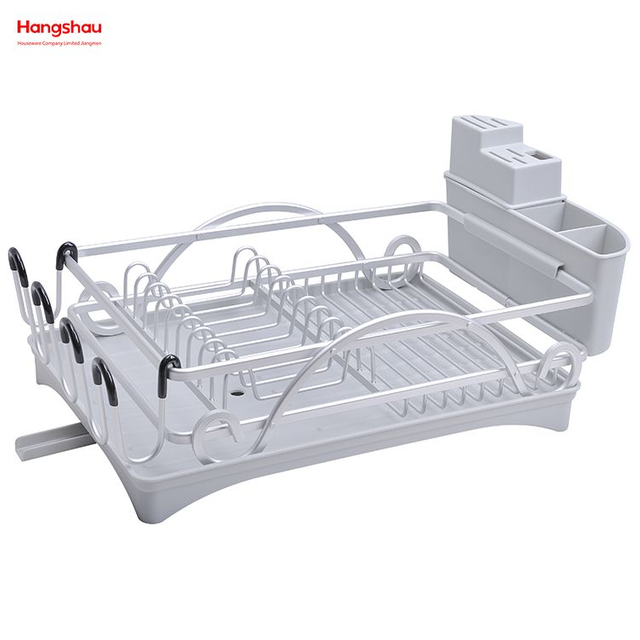 Estante para platos para encimera, portavasos, estante para platos de aleación sobre fregadero, organizador, bandeja para platos de secado de metal, estante para cocina, soporte de aluminio de doble cubierta 