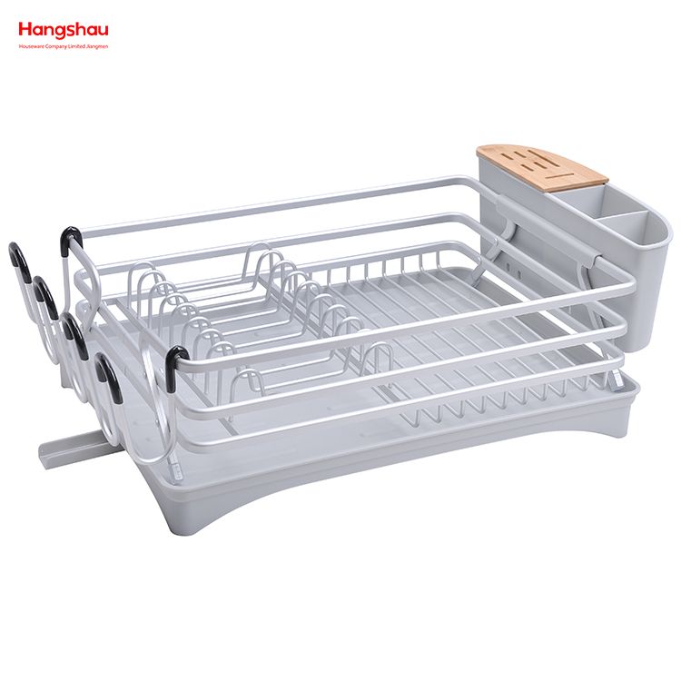 Estante para platos de cocina Portavasos Estante para platos de aleación de aluminio sobre fregadero Organizador Soporte Estante para platos Encimera Secado de metal Estante para bandejas de plástico 