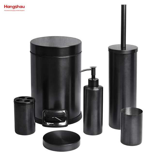 Pulverización de laca de níquel cepillado y negro de acero inoxidable, dispensador completo de botella de loción para baño, bomba de espuma, botella de jabón, accesorios de baño, juego de lujo