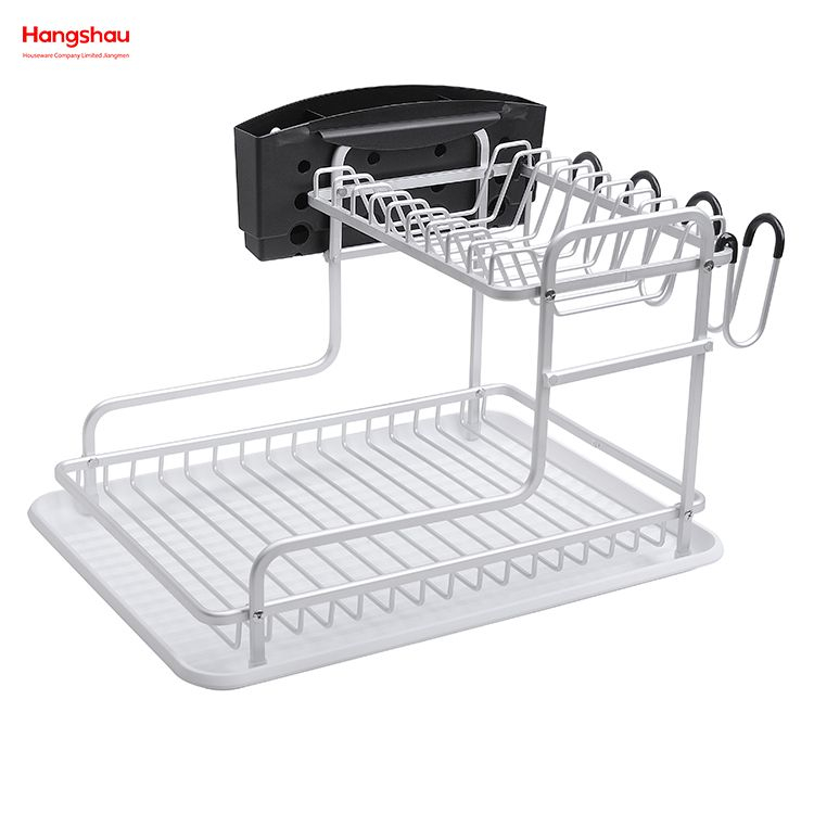 Bandeja de secado de Metal para platos, organizador de doble cubierta, estante para platos, almacenamiento de utensilios de cocina, aleación de aluminio 
