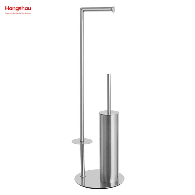Pulverización de laca de tubo circular cepillado y antihuellas Escobilla de baño y soporte de papel de acero inoxidable independiente Portaescobilla de inodoro de metal de pie Pulverización de laca 