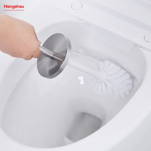 Escobilla de baño de pie de Metal redonda con soporte, juego de limpieza de cepillo de plástico, inodoro de baño mate de acero inoxidable 