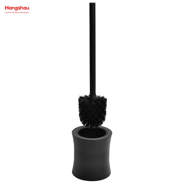 Escobilla de baño de hierro con recubrimiento en polvo negro, soporte para inodoro, juego de limpieza de cepillo de plástico