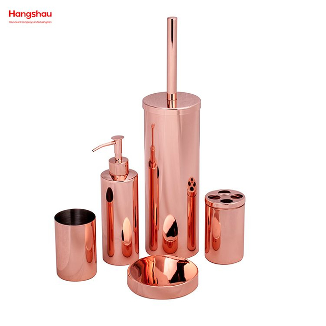Pulido Galvanoplastia Accesorios de baño de oro rosa Juego de lujo Dispensador de jabón familiar de lujo Soporte para cepillo de dientes Vaso Jabonera Soporte para cepillo de baño Cerámica 