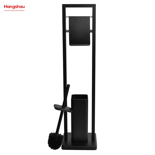 Portaescobillas de baño de metal con recubrimiento en polvo negro, escobilla de baño y soporte de papel de acero inoxidable con pulverización de laca