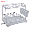 Organizador de doble cubierta, bandeja de secado de Metal, soporte para platos, estante para platos, almacenamiento de utensilios de cocina, aleación de aluminio 