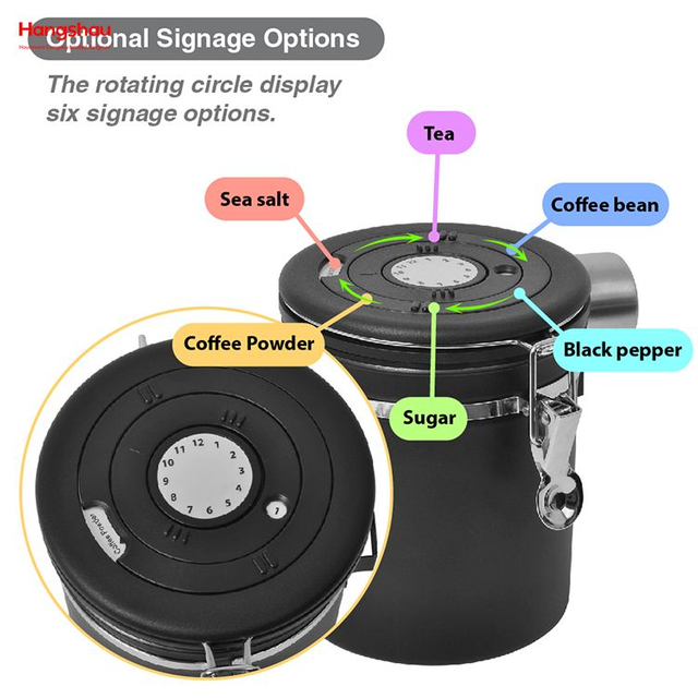 Contenedor de almacenamiento de alimentos secos, recipiente sellado al vacío para almacenamiento de alimentos, bote hermético de café negro de acero inoxidable