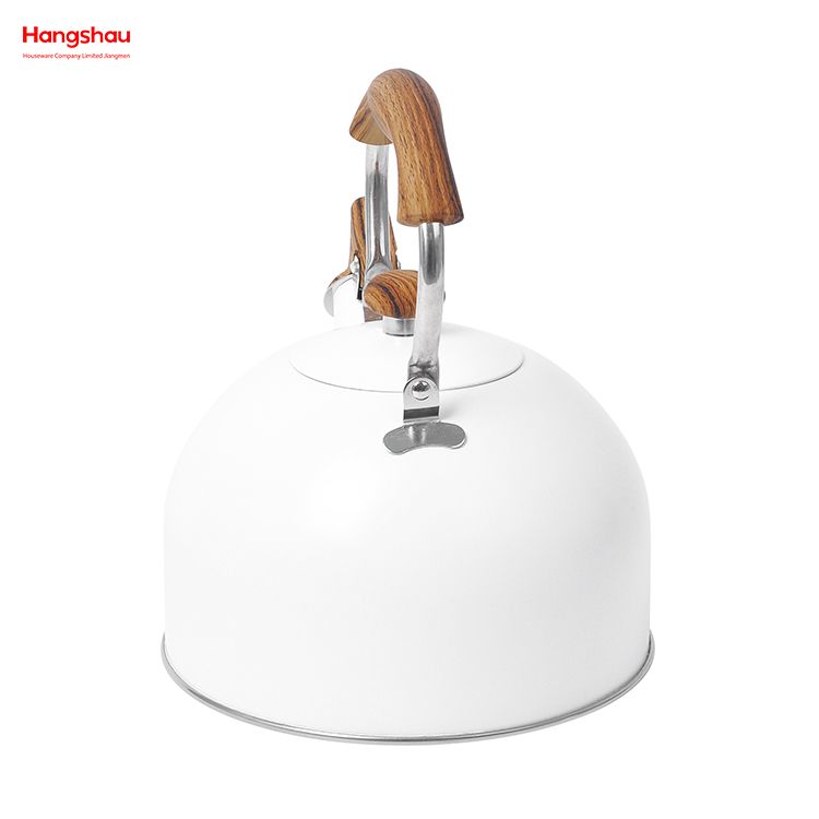 Tetera de té blanquecino, tetera con silbido para el hogar, tetera de agua caliente, simulación de mango de madera, pintura, tetera de agua de acero inoxidable