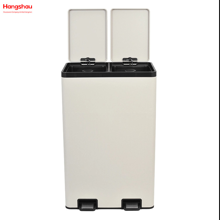 Bin de basura de cocina Reciclaje de dos compartimentos Pedal de residuos Bin 60L (30L+30L) Bin de reciclaje rectangular