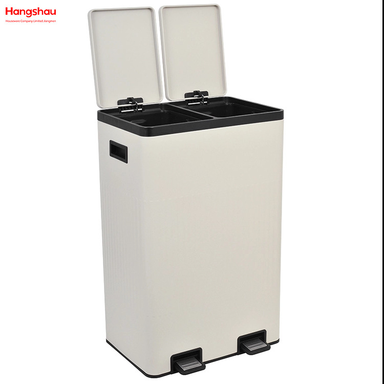 Bin de basura de cocina Reciclaje de dos compartimentos Pedal de residuos Bin 60L (30L+30L) Bin de reciclaje rectangular