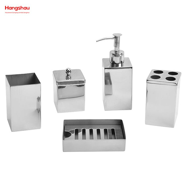 Accesorios de baño polacos Juego de lujo Acero inoxidable Baño completo Loción Dispensador de botellas Bomba de espuma Botella de jabón Pulido de espejo
