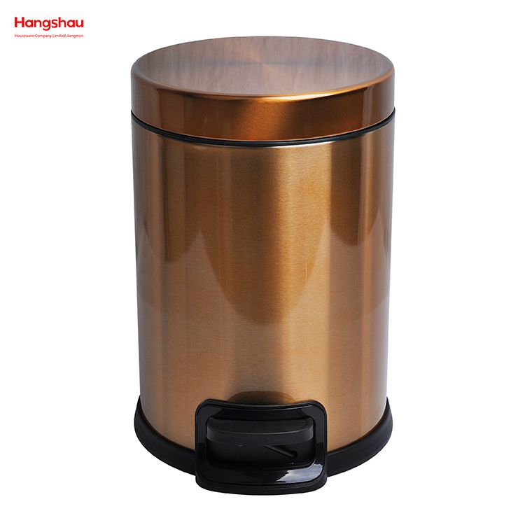 Hogar Baño Acero Inoxidable Cepillado Y Laca De Bronce Pulverización Contenedor De Basura Con Pedal De 3L Con Tapa Que Se Cierra Lenta Y Silencio Contenedor De Basura Redondo Contenedor De Basura