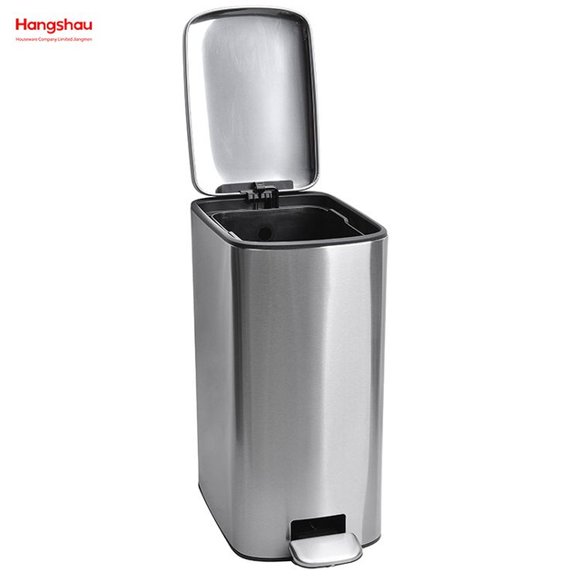 Cubo de basura con pedal rectangular de acero inoxidable de 11,5 l, cubo de basura para hotel, cubo de basura con pedal, cubo de basura para cocina, hotel, oficina, cubo de basura