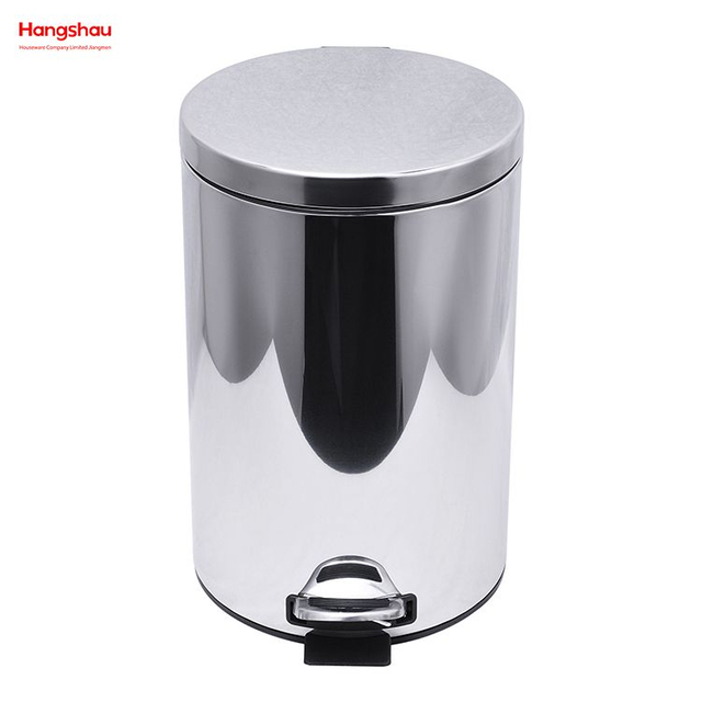 Bote de basura redondo de acero inoxidable pulido de 12 litros para el hogar, cocina, baño, con pedal, cubo de basura, cubo de basura, forma de pulido de espejo, cubo de basura de cierre suave 