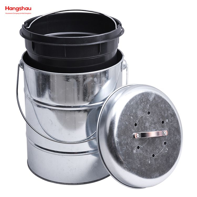 Cubo de basura con asa, tapa abierta para el hogar, cocina, comida redonda, compostable, tapa separada del cubo de basura