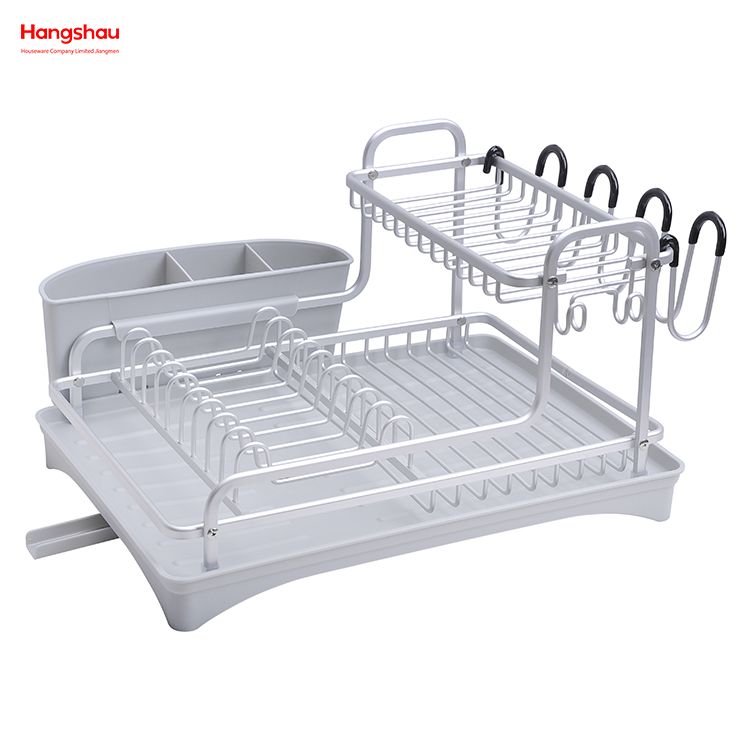 Almacenamiento de utensilios de cocina Estante para platos de aleación de aluminio sobre fregadero Organizador Soporte Estante para platos Portavasos Estante para bandeja de platos de secado de metal de doble cubierta 