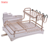 Bandeja para platos de secado de metal de doble cubierta, soporte para estante para platos, portavasos, almacenamiento de utensilios de cocina, estante para platos de aleación de aluminio sobre organizador para fregadero