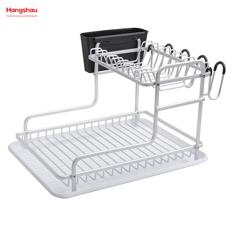Bandeja de secado de Metal para platos, organizador de doble cubierta, estante para platos, almacenamiento de utensilios de cocina, aleación de aluminio 
