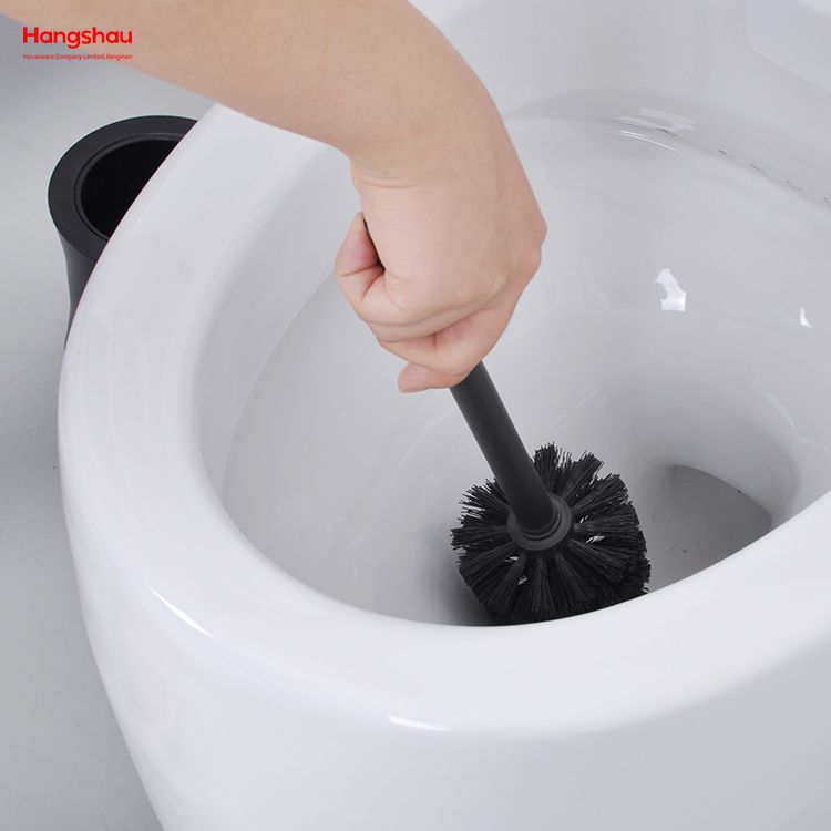 Escobilla de baño de hierro con recubrimiento en polvo negro, soporte para inodoro, juego de limpieza de cepillo de plástico