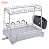 Organizador de doble cubierta, bandeja de secado de Metal, soporte para platos, estante para platos, almacenamiento de utensilios de cocina, aleación de aluminio 