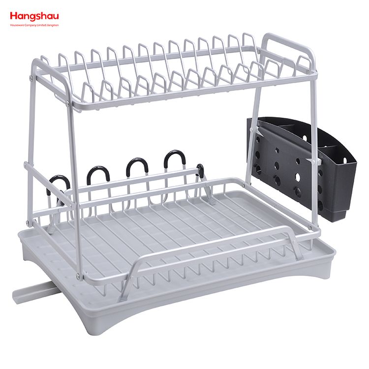 Organizador de doble cubierta, bandeja de secado de Metal, soporte para platos, estante para platos, almacenamiento de utensilios de cocina, aleación de aluminio 
