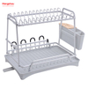 Organizador de doble cubierta, bandeja de secado de Metal, soporte para platos, estante para platos, almacenamiento de utensilios de cocina, aleación de aluminio 