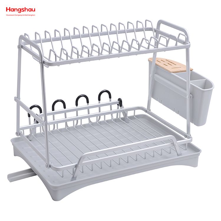 Organizador de doble cubierta, bandeja de secado de Metal, soporte para platos, estante para platos, almacenamiento de utensilios de cocina, aleación de aluminio 
