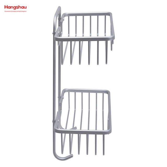 Estante de esquina para baño de aluminio de 2 capas con carrito de ducha de Metal, estante de almacenamiento para baño, estante de pared montado 