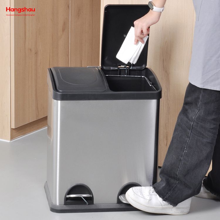 30L Cafetería Clasificación Contenedores De Basura Cocina Clasificación De Basura Residuos Exterior Acero Inoxidable Protección Del Medio Ambiente Clasificación Bote De Basura