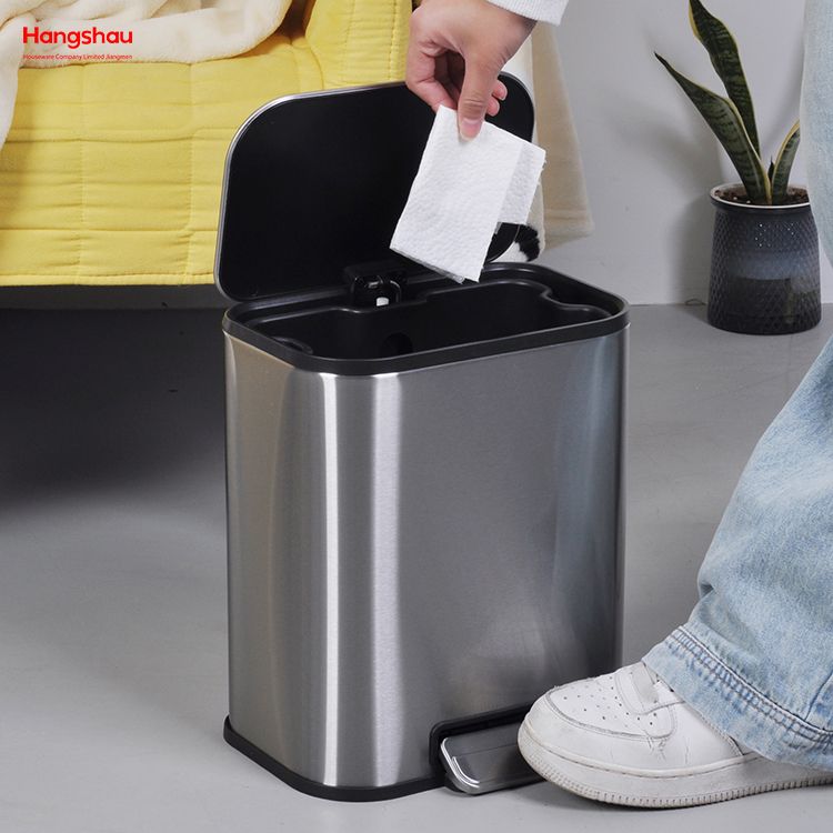 Bote de basura doble de gran capacidad para hotel de 5l, cubo de basura de acero inoxidable, cubo de basura con pedal de metal impreso personalizado