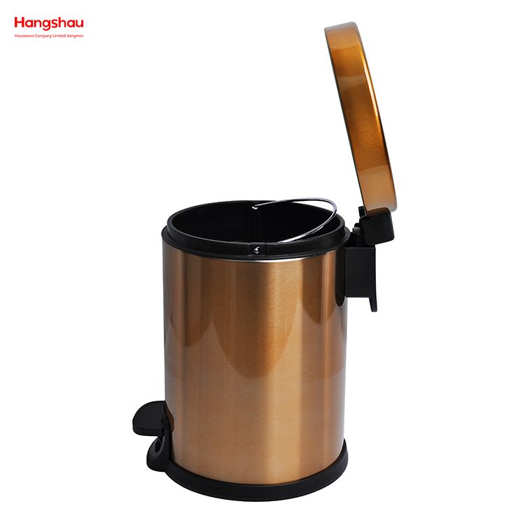 Hogar Baño Acero Inoxidable Cepillado Y Laca De Bronce Pulverización Contenedor De Basura Con Pedal De 3L Con Tapa Que Se Cierra Lenta Y Silencio Contenedor De Basura Redondo Contenedor De Basura
