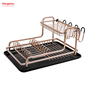 Almacenamiento de utensilios de cocina Estante para platos de aleación de aluminio sobre el organizador del fregadero Bandeja para platos de secado de metal de doble cubierta Soporte para estante Estante para platos Portavasos 